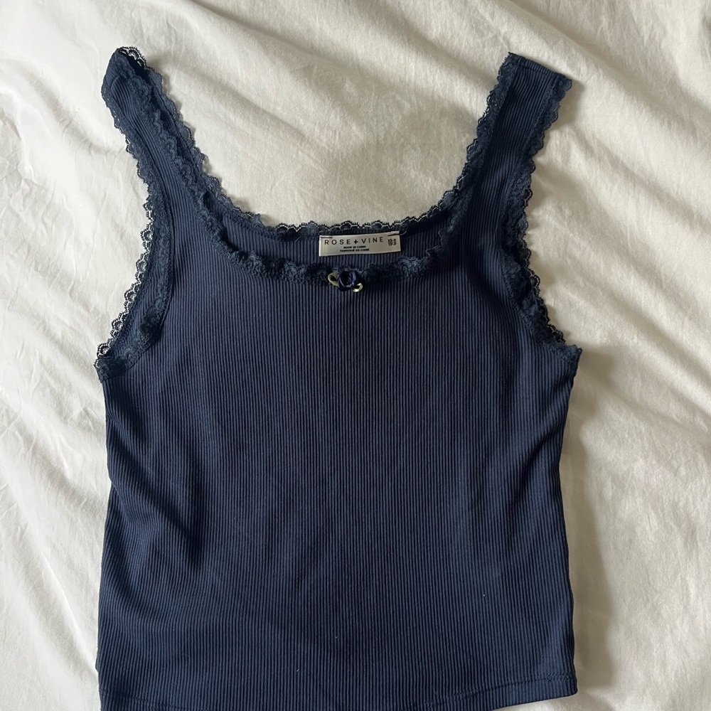 Navy Lace Trim Tank Top